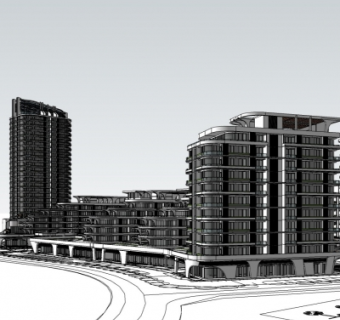 现代商业街规划su模型