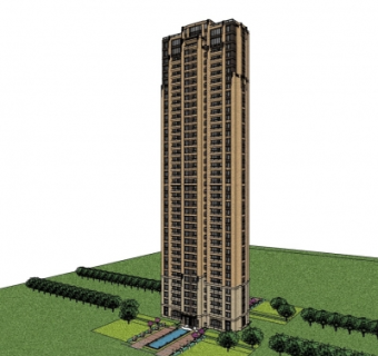 新古典高层公寓楼su模型