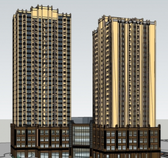 新古典高层公寓楼su模型