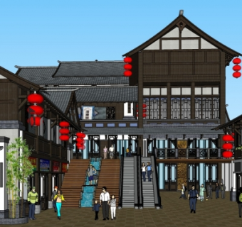 中式商业街su模型