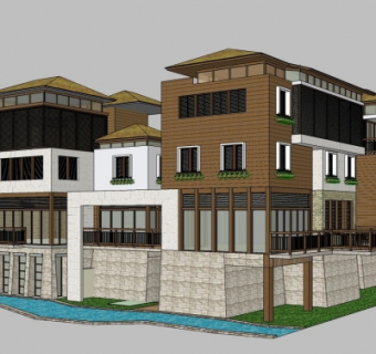 现代滨河酒店su模型