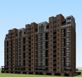 现代多层公寓楼su模型