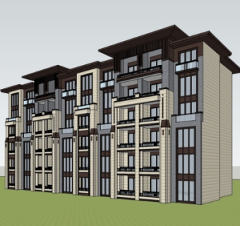 现代多层公寓楼su模型