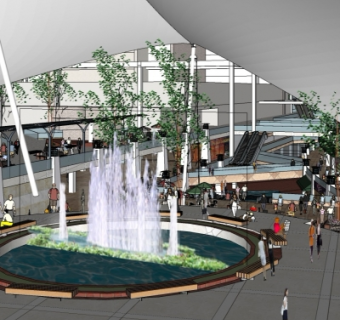 现代下沉式商业广场su模型