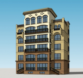现代多层公寓楼su模型