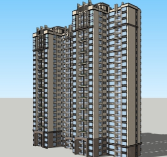 现代高层公寓楼su模型