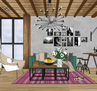 工业风客餐厅su模型