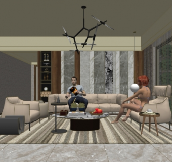 现代简约客厅su模型