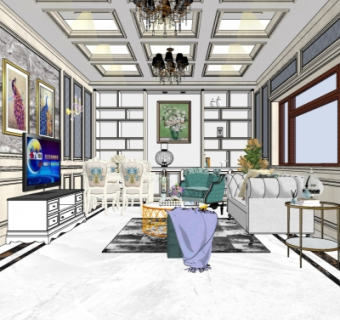 美式轻奢客餐厅su模型