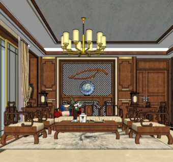 新中式客餐厅su模型