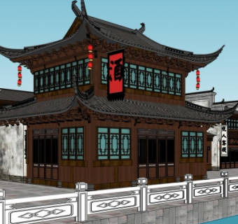 中式民俗商业街su模型