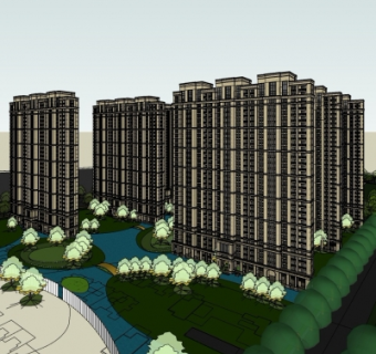 现代小区规划su模型