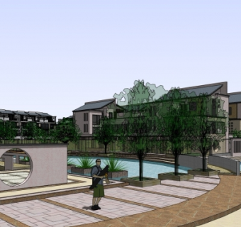 新中式小区规划su模型