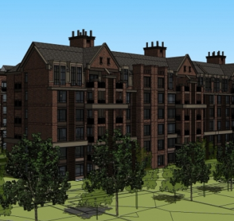 欧式小区规划su模型