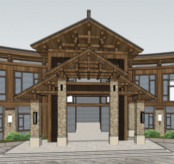 中式酒店su模型