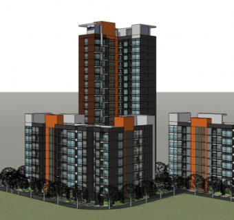 现代多层公寓楼su模型