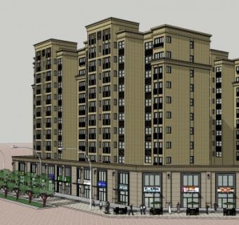 欧式多层公寓楼su模型