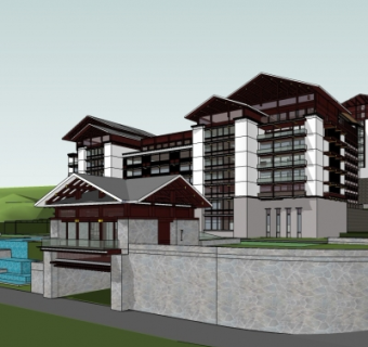 中式酒店su模型