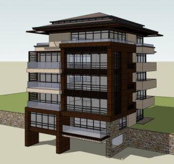 新中式多层公寓su模型