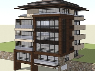 新中式多层公寓su模型