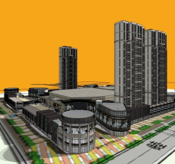新古典商业街su模型