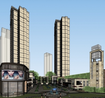 现代小区规划su模型