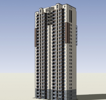 中式高层公寓楼su模型