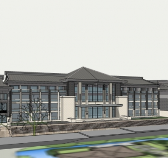 中式度假酒店su模型