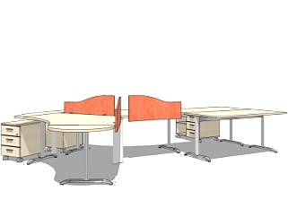 现代卡座办公桌su模型