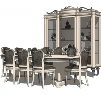 欧式餐桌椅su模型