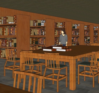 中式图书馆阅览室su模型
