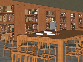 中式图书馆阅览室su模型