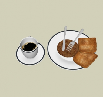 现代咖啡面包su模型