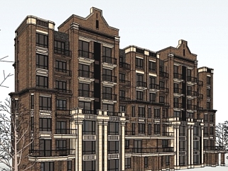 新古典多层公寓楼su模型