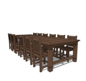 中式餐桌椅组合su模型