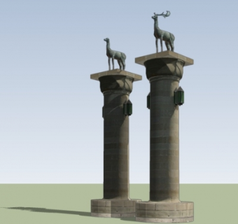 欧式鹿雕塑柱子su模型