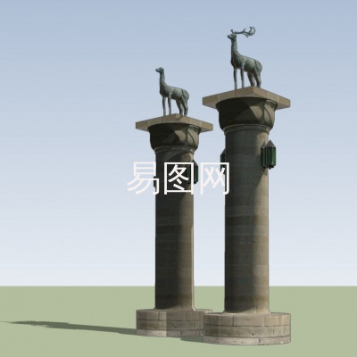 欧式鹿雕塑柱子su模型