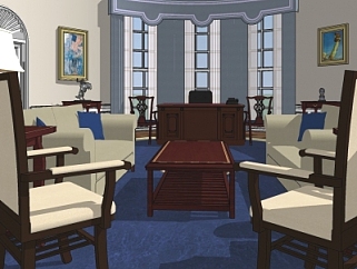 美式白宫办公室su模型