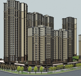 现代小区规划su模型