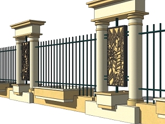 欧式围墙栏杆su模型