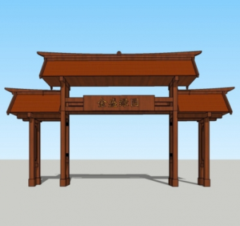 中式牌坊大门su模型