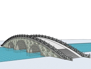 中式石拱桥免费su模型