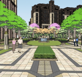 新古典小区入口规划su模型