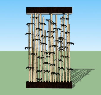 中式竹子背景墙饰su模型