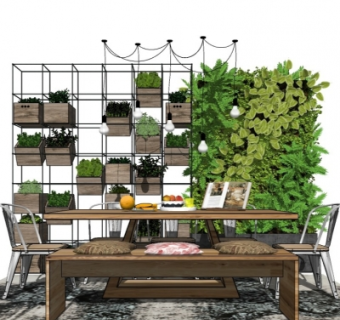 工业风餐桌椅组合su模型