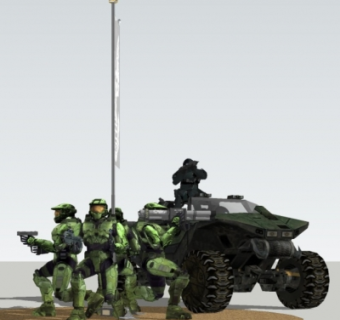 现代游戏装甲士兵组合su模型