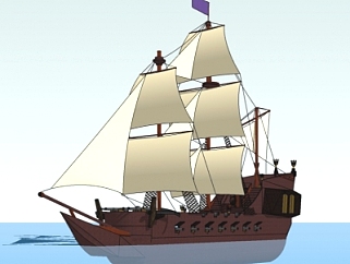 中式帆船su模型
