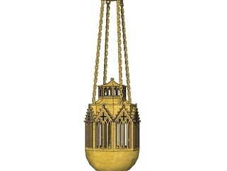 欧式古典黄铜吊灯su模型