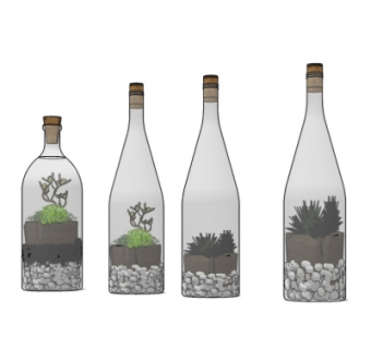 现代玻璃瓶装多肉植物su模型