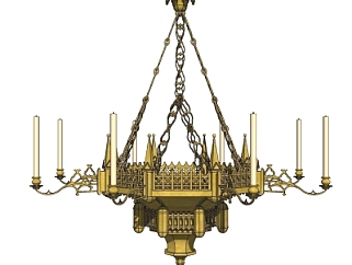 欧式古典金属烛台吊灯su模型
